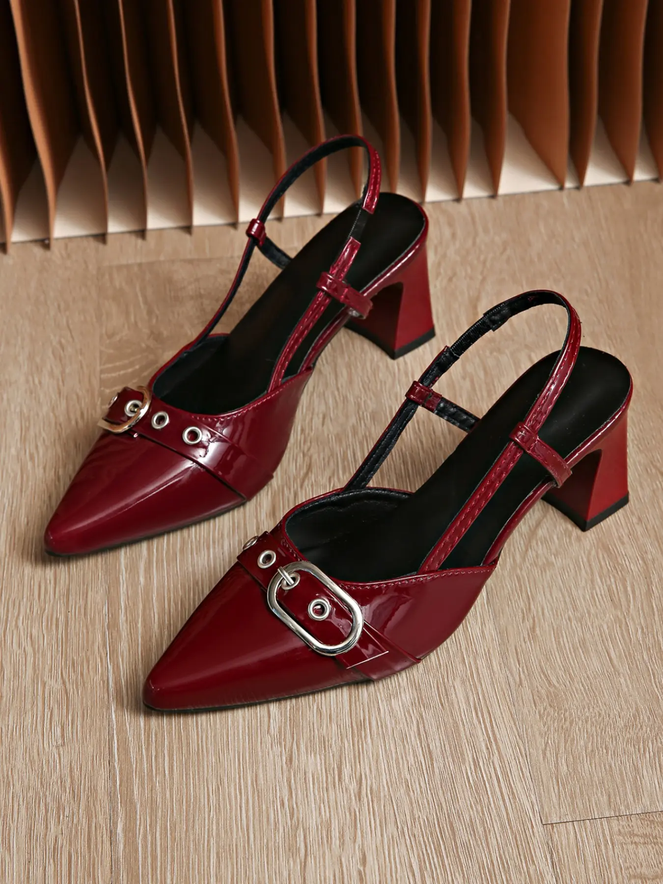 PU Leather Pointed Toe Buckle Fastened Sandals for Women, Chunky Heel Buckle French Style Office Shoes, Above Ankle Casual Footwear, Chic Summer Footwear, Fashionable Footwear