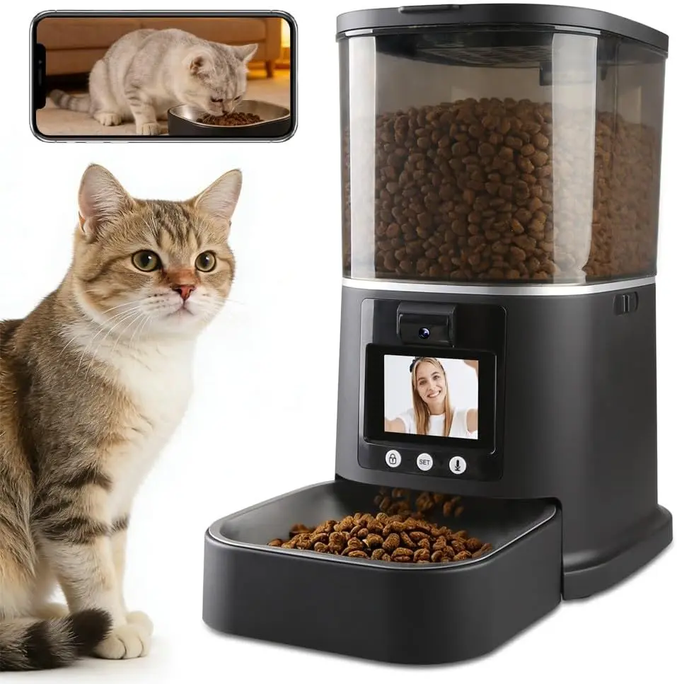 5L Automatic Pet Feeder with 3MP HD Camera, 5G WiFi, 2-Way Video & Audio, Night Vision Food Container for Cats & Dogs