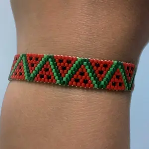 Handwoven Watermelon Bracelet – Free Palestine Miyuki Bead Unisex Design
