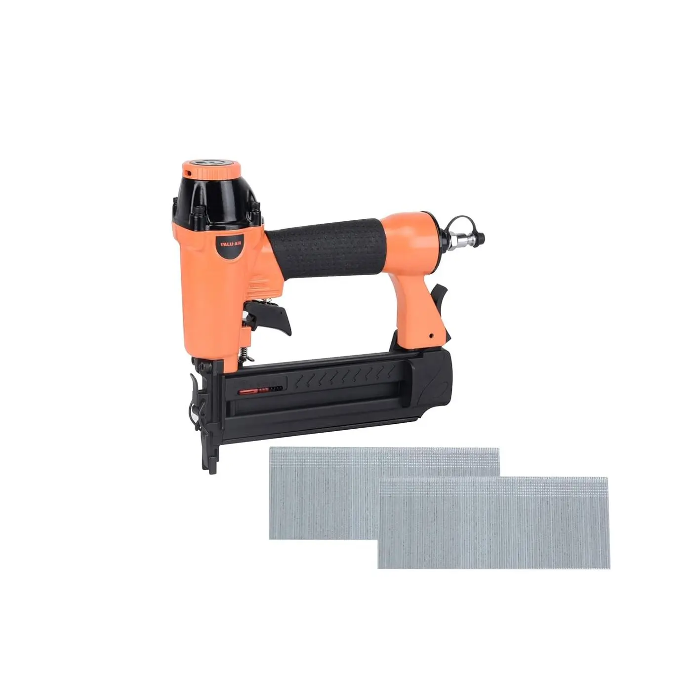 Valu-Air 18 Gauge Pneumatic Brad Nailer Power Tool - Aluminum, 2.2lb, Jam Release, 18ga Nail Range - For Cabinet, Trim Use - Requires Air Compressor, 2 Strips Of 18Ga Nails