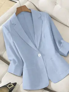 Women’s solid-color lightweight elegant high-end fitted blazer with three-quarter sleeves, suitable for spring and summer, ideal for commuting and everyday wear.