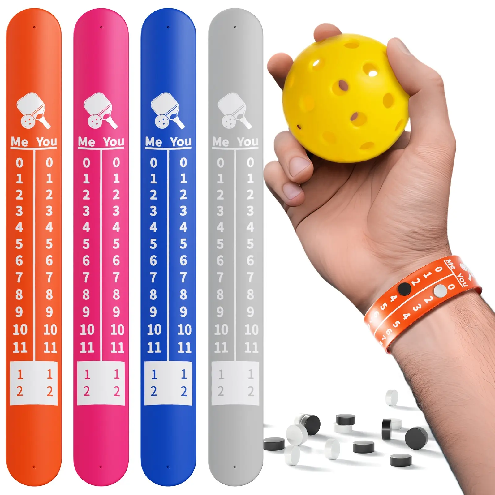 Pickleball Score Keeper, 4 Portable Pickleball Scoreboard Counter Scorekeeping Tracker Wristband for Sports Games Indoor & Outdoor Yard, Cornhole, Ping Pong