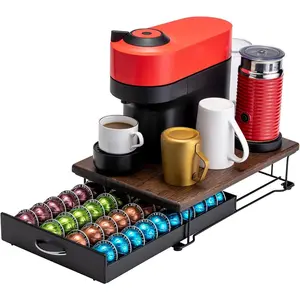 for Pod Drawer Vertuo Pod holder Coffee Pod Organizer Style And Coffee Machine Stand Wood Top(40 Pods Capacity)