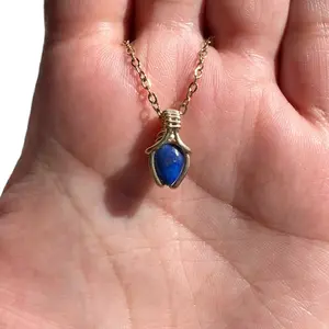 Sterling Silver | 14KT Gold Filled Mini Teardrop Lapis Lazuli Wishbone Wire Wrapped Pendant