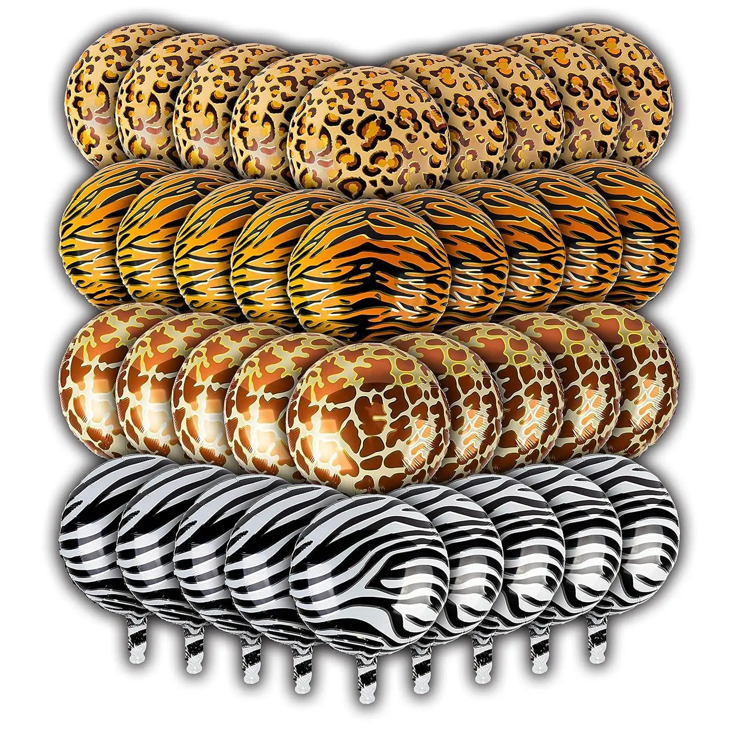 36 Pieces Jungle Balloons By Lunaborne - 18-Inch Aluminum Foil Balloons - Leopard Tiger Zebra Giraffe Print Pattern Helium Party Balloons, Jungle Wildlife Zoo Theme Birthday Party Decorations