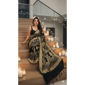 Black Banarasi Saree Pure Khaddi Georgette with Gold Zari