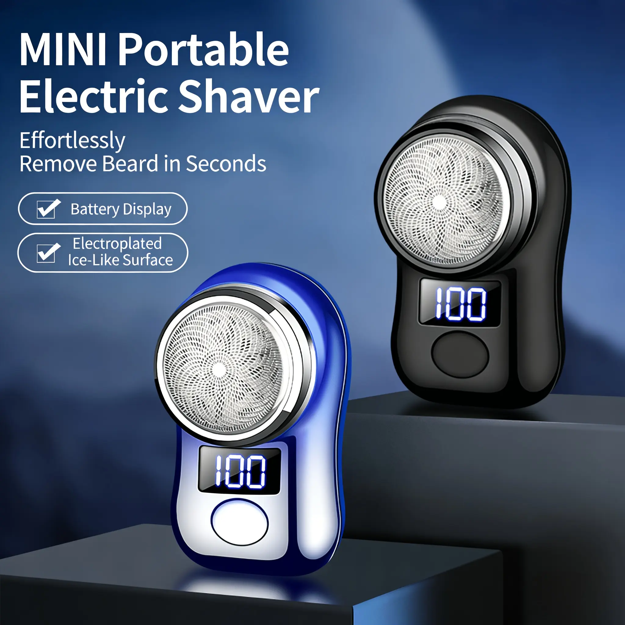 Ice Electroplated Mini Rotary Electric Shaver for Men, Digital Battery Display Curved Handheld Pocket Razor, USB Rechargeable Compact Travel Car Grooming Tool, Floating Close Shave Cutter Head, Practical Gift for Husband Dad Boyfriend
