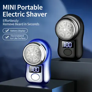 Ice Electroplated Mini Rotary Electric Shaver for Men, Digital Battery Display Curved Handheld Pocket Razor, USB Rechargeable Compact Travel Car Grooming Tool, Floating Close Shave Cutter Head, Practical Gift for Husband Dad Boyfriend