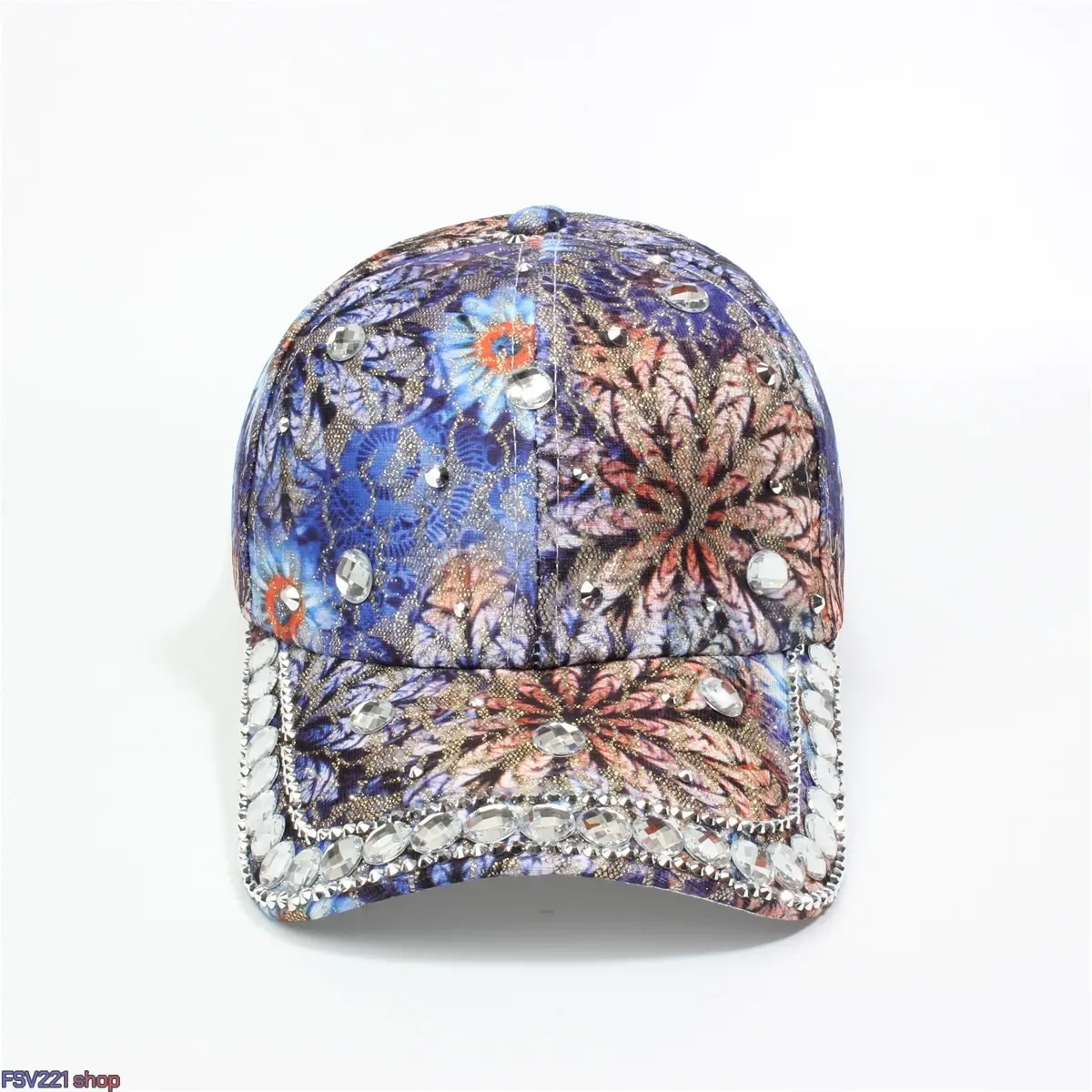 Women's Floral Rhinestone Baseball Hat, Vintage Cotton Blend Trucker Cap with Sparkle Crystal Brim, Adjustable Hippie Style Hat for Festivals, Rhinestone Hats, Graphic Festival Hats campingessentials
