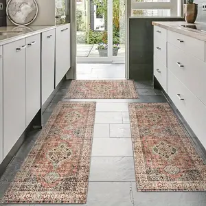 Kitchen Mat Set of 2/3 Pieces, Everyday Use Soft Non-Slip Mats in Bohemian Style, Kitchen Area Rug, Boho Runner Rug, Kitchen Rugs Sets, Home Decorative Rugs, Kitchen Floor Mat, Durable and Stylish Home Decor for Kitchen, Living Room and Bathroom