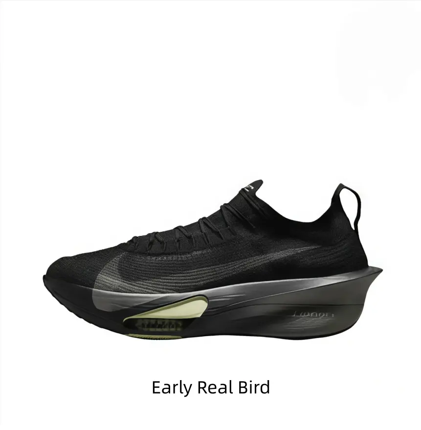 Breathable seamless sock knit cuts wind resistance; matte black full midsole fits race competitions and long-distance jogging