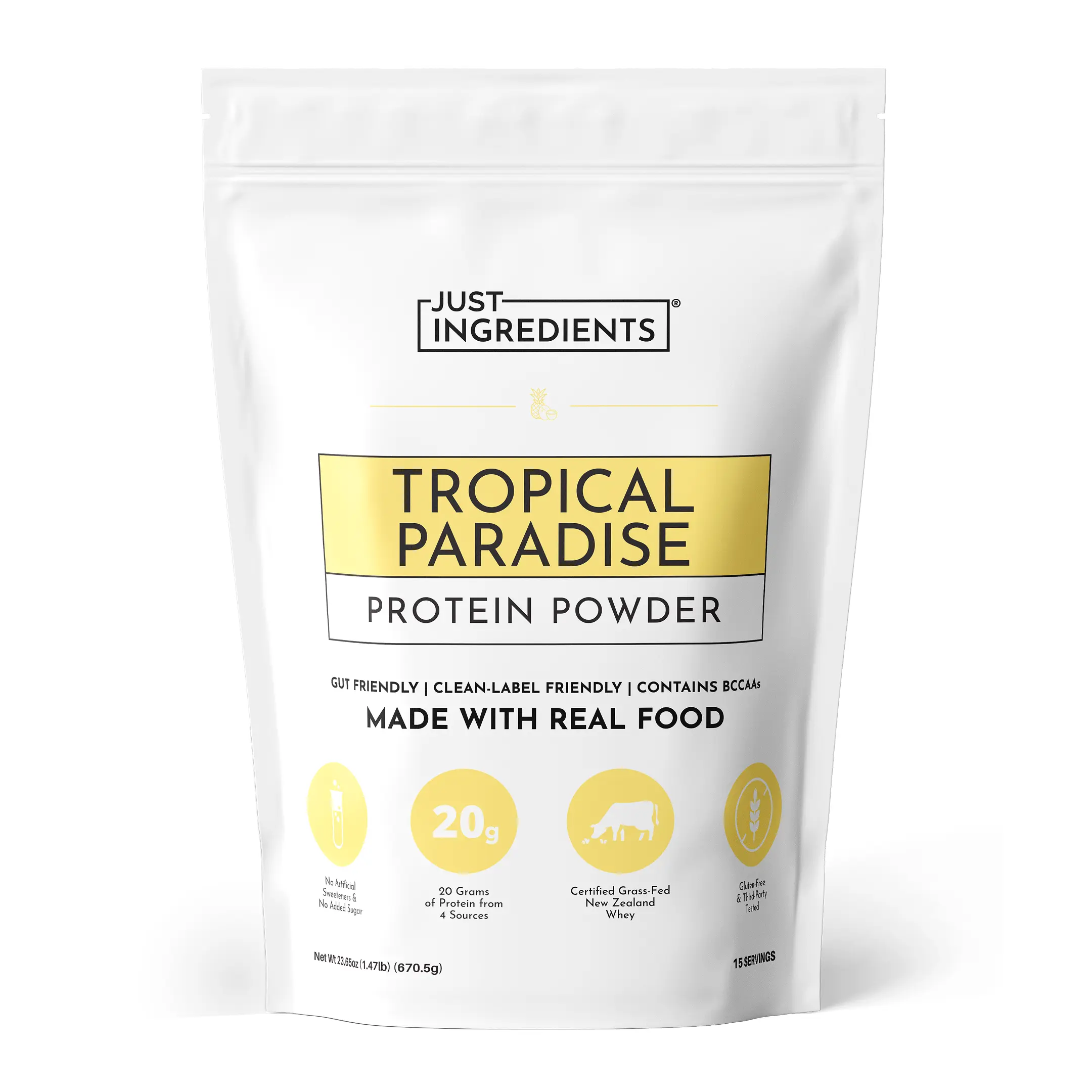 Just Ingredients - Tropical Paradise Protein Powder (15 Serving) with Certified New Zealand Grass-Fed Whey