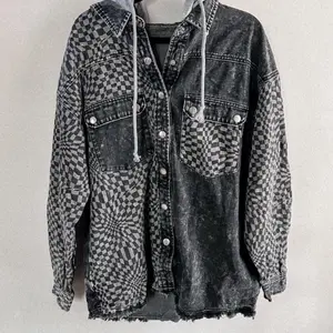 Grey hooded denim jacket