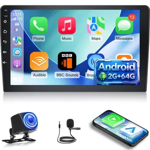 HIKITY 10.1 Inch Double Din Android Car Stereo [2G+64G] HD Touch Screen Radio with Wireless&Wired CarPlay, Android Auto, Mirror Link, 1080P, EQ, WiFi, SWC, Bluetooth + Backup Camera,fathersdaygift,summervibes