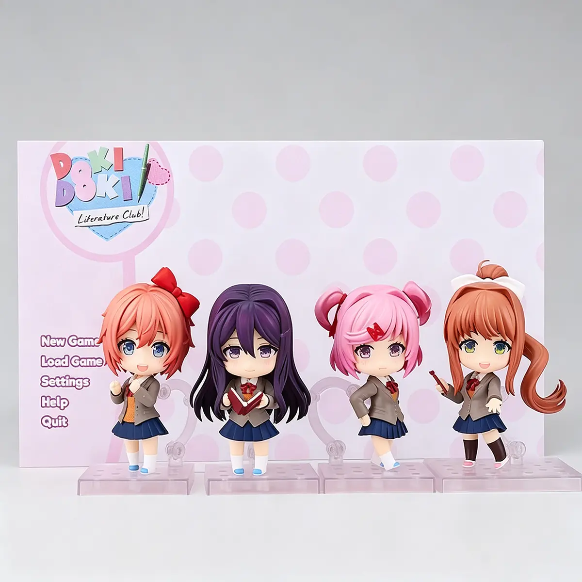 Doki Literature Club Figure, Yuri Sayori Natsuki Monika Movable Chibi Figurines, Interchangeable Face Plates Boxed Collectible Toy, Desk Display Gift for Game Fans