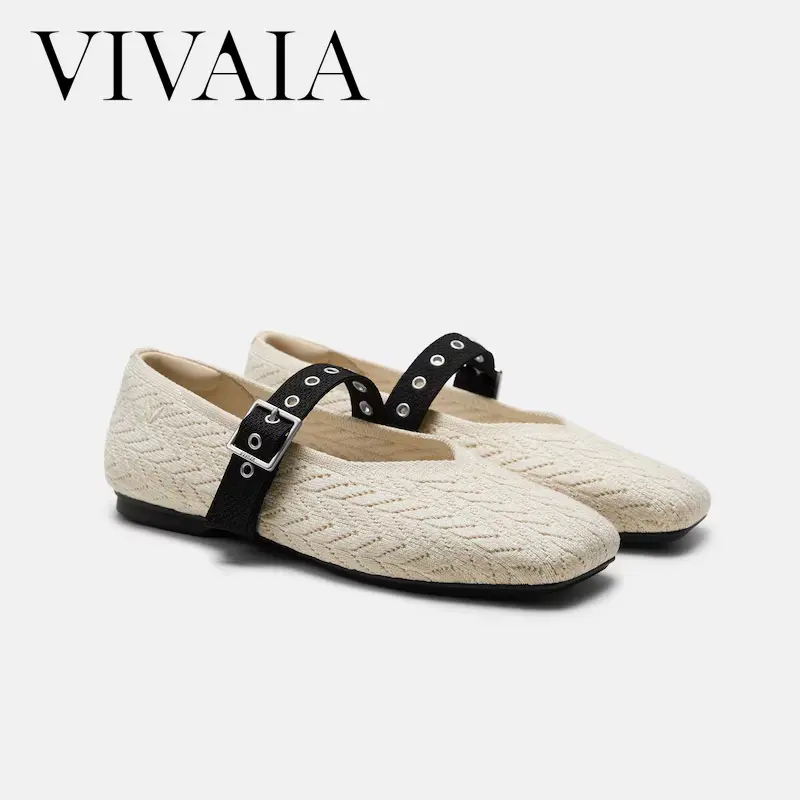 VIVAIA Women’s Square-Toe Mary Jane Flats 3.0, APMA-Accepted Knit Shoes with Wide Strap & EVA Cushioning for Office to Night, Fall Shoes, Back to School (Myriel)