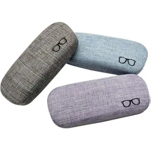 3Pack Hard Shell Eyeglasses Case Protector Linen Fabrics Large Glasses Case Concise with Spring Switch for Men Women