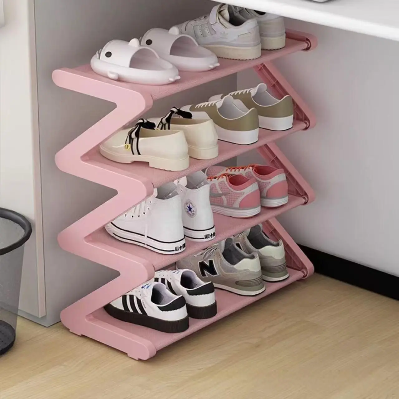 Copper 4-Tier Z-Shaped Freestanding Shoe Rack Organizer - Furniture with Freestanding Setup, Stackable Shoe Containers, Easy-to-Assemble Shelf, Home Accessory for Small Room Storage, Apartment Stuff, Things for Rooms, Storage Organization