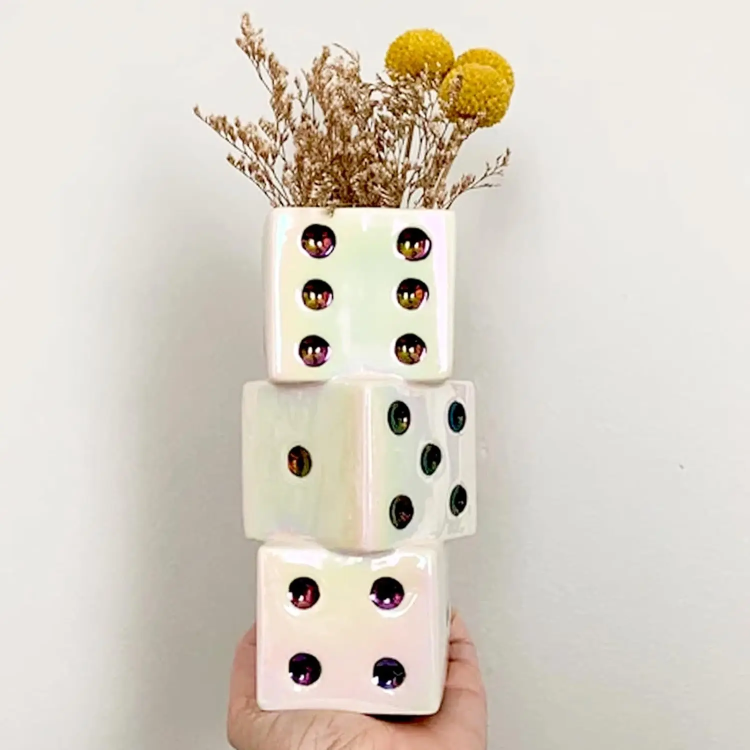 Black and White Ceramic Dice Vase - Home Decor Vase for Dried Flowers, Roses, Pampas Grass - Unique Stunning Design for Modern Spaces, Black And White Dice Vase