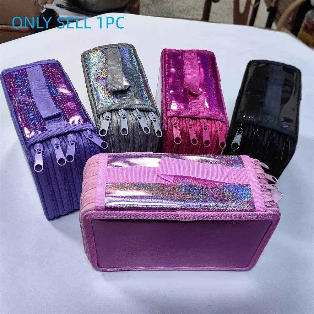 Qaprofa 72-Hole Glitter Pencil Case with Zipper, Bling Pencil Organizer with Handle, Colored Pencil Storage Bag for Artists & Students, School Supplies