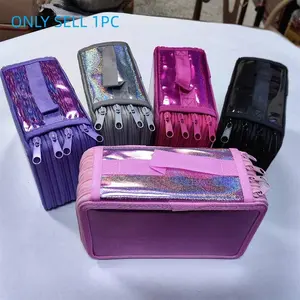 Qaprofa 72-Hole Glitter Pencil Case with Zipper, Bling Pencil Organizer with Handle, Colored Pencil Storage Bag for Artists & Students
