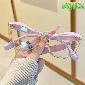 Cat Eye Clear Lens Glasses With Contrasting Pink Frames, Accessories  Blue Light Retro Fashion Design For Daily Wear, Parties, Travel, Glasses Transparent Pink & Clear PC Frames Anti-Eye Strain All-Day Comfort for Digital Life beach outfits summervibes,su
