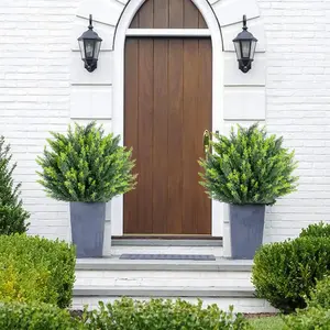 4-Piece 25 in UV-Resistant PE Artificial Cedar Topiary Ball Trees with Boxwood Leaves, Ground Spike, Decorative Leaf Ornaments, Artificial Boxwood Hedge Fake Plant Brushes, Indoor-Outdoor Home Decor Supplies & Gifts