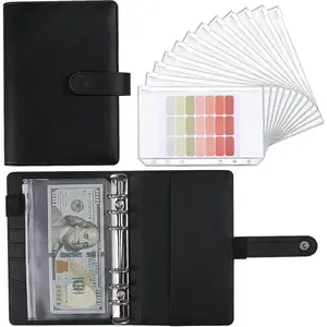 Money Saving Binder, Savings Challenges Book with 12pcs A6 Zipper Cash Envelopes, Budget Binder Planner for Managing Budgets and Saving Money (Black 7.4IN)