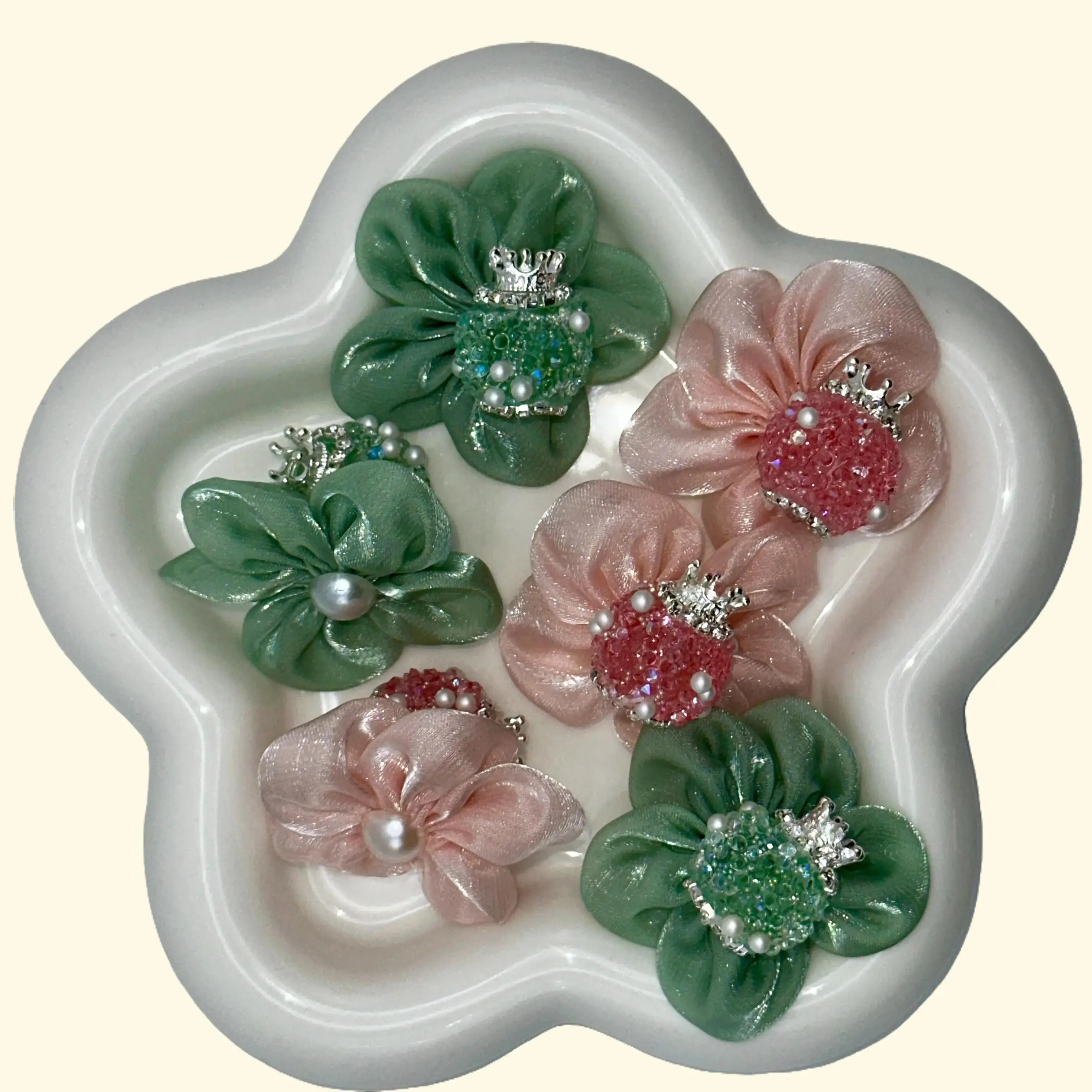 Pink & Green Fancy Rhinestone Beads
