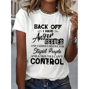 Women'S "Away from My Attitude" Printed T-Shirt - Casual Short Sleeve, Crew Neck, Suitable for All Seasons, Machine Washable, Ideal for Daily Wear, Casual, Home, Gifting, Adults, Teens, Regular Fit, Regular Size, Large Size, Extra Large Size