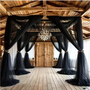 2 packs of 8 meters of black polyester tulle - perfect for wedding arches, wedding arch backdrop, birthday parties, and stage decorations | Suitable for various holiday decorations, such as Christmas, Halloween, St. Patrick's Day, etc.