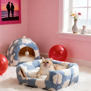 LESURE Cute Cat Beds for Indoor Cats - 2 in 1 Cat Cave Bed with Removable Washable Cushioned Pillow, Cozy Cat Tent House Design Pet Supplies Portable Blanket, Valentine’s Day Choice