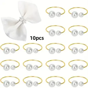Faux Pearl Decorated Napkin Ring, 10pcs/set Elegant Napkin Holder, Table Decoration Supplies for Wedding Birthday Festival Party