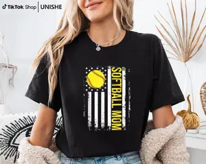 Casual Softball Mom Tee – 100% Cotton, Vintage American Flag Style