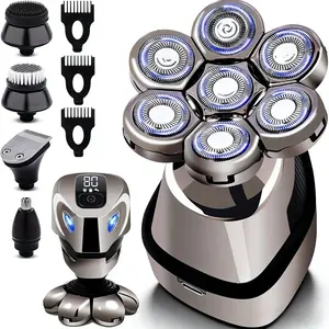 5-in-1 Electric Hair Trimmer Kit, Rechargeable Waterproof Head Shaver for Men, Grooming Kit for Dry & Wet Shaving, Waterproof Cordless Shaver