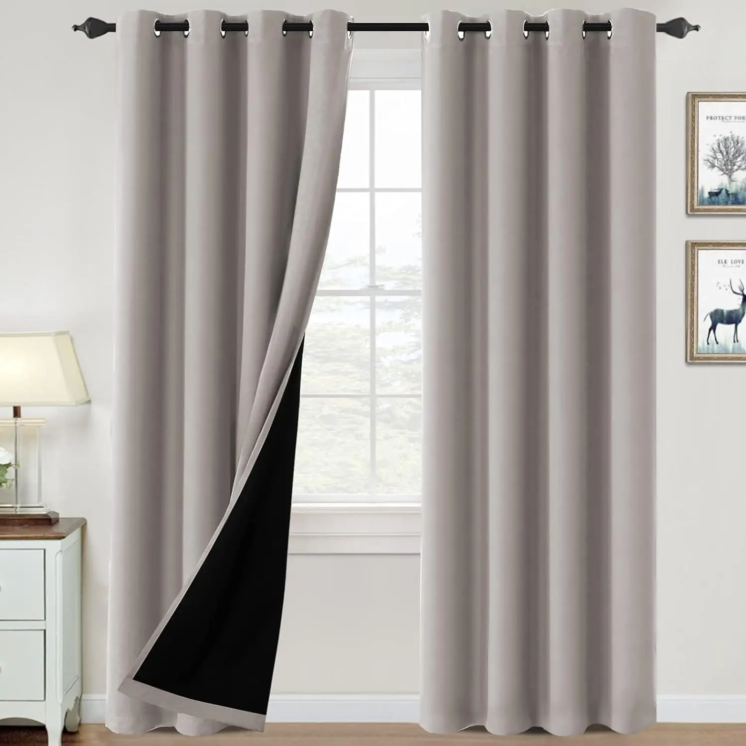 H.VERSAILTEX 100% Blackout Curtains for Bedroom Thermal Insulated Blackout Curtains Heat and Full Light Blocking Curtains for Living Room with Black Liner 2 Panels Set tiktokshopspringglowup Interior Decoration Accessories