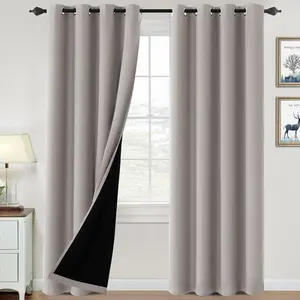 H.VERSAILTEX 100% Blackout Curtains for Bedroom Thermal Insulated Blackout Curtains Heat and Full Light Blocking Curtains for Living Room with Black Liner 2 Panels Set