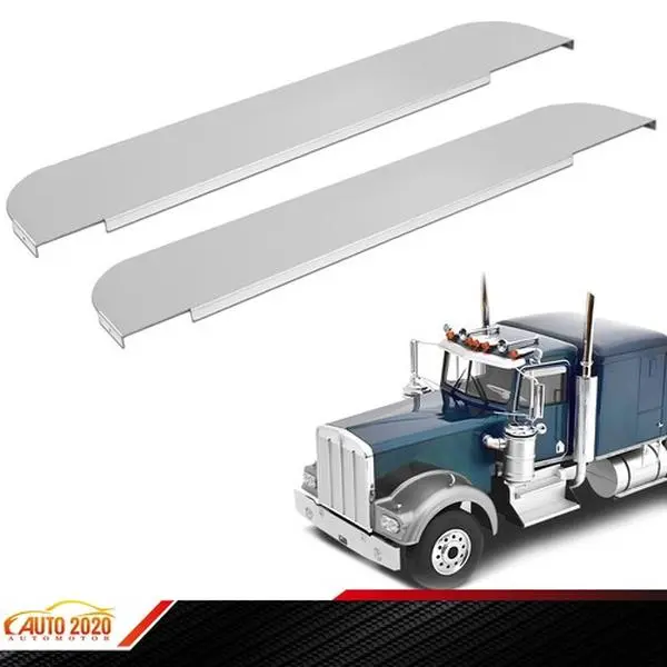 5" Silver Stainless Steel Truck Chop Top Door Trim Pieces - 2-Piece Durable Smooth Exterior Accessory, Easy Install, 100% New Unused, for Kenworth T600 T660 T800 W900, Appearance Boost
