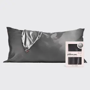 Kitsch Satin Pillowcase with Zipper for Hair & Skin, Softer Than Silk Pillow Cases, Wrinkle-Free, Smooth and Cooling Satin Pillow Covers, King Size 19"x36", Charcoal