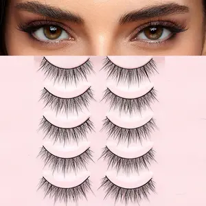 Natural Look Cat Eye Short False Eyelashes Wispy Fake Mink Soft Comfortable Fluffy Lashes (5 Pairs, NB95)