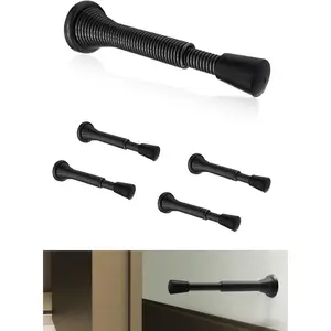 reatim 5 Pack Sprin Door Stoppers for Bottom of Door, Extendable 3"-4" Oil-Rubbed Brass Wall Mount Door Stops for Door Protection, Doorstops for Inside Door, Flexible Door Stop with Black Bumper