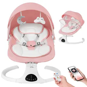 【DealsForYouDays】Electric Baby Swing, with 5 Speeds,10 Music and Bluetooth,Adjustable Sound Volume,Electric Bouncer for Babies,Indoor Use Baby Rocker,Remote Control,Pink，Portable Swing for Baby Boy Girl,newborn essentials,newborn baby stuff