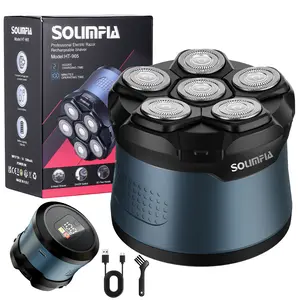 Men's Bald Head Hair Trimmer, Rotating Magnetic Six-Blade Electric Shaver, Home Beard Razor, Full Body Washable, LED Display