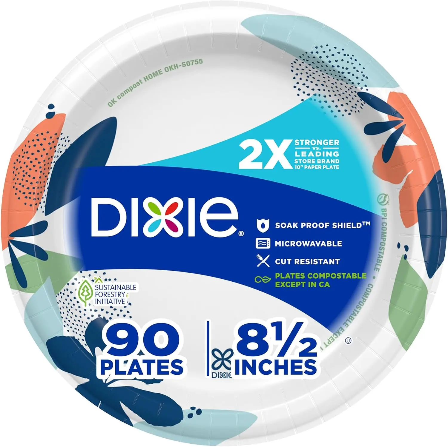 Medium Paper Plates, 8.5 Inch, 90 Count, 2X Stronger*, Microwave-Safe, Soak-Proof, Cut Resistant, Disposable Plates For Everyday Breakfast, Lunch, & Dinner Meals