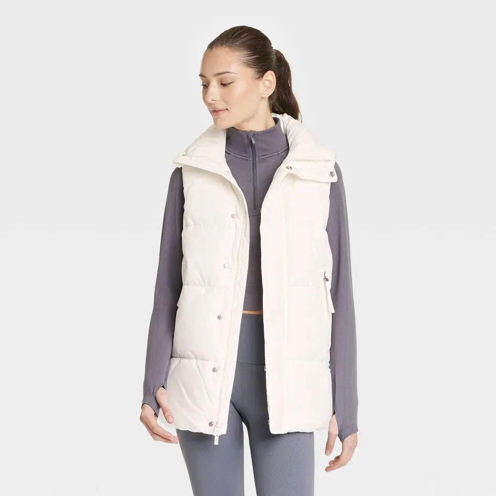 All In Motion Women's Long Puffer Vest Sleeveless Jacket Length, Zipper, Polyester