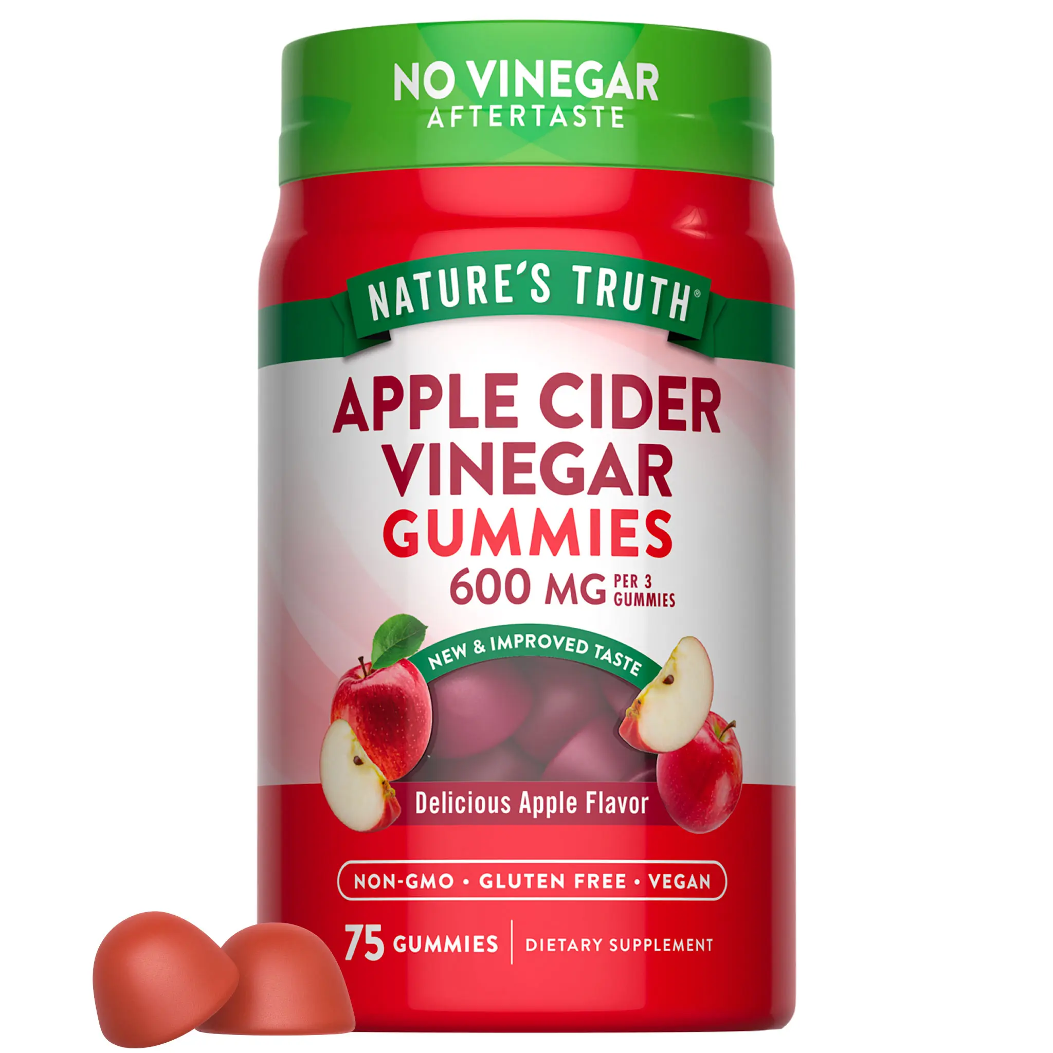 Nature's Truth Apple Cider Vinegar 600 mg - 75 Apple Flavor Gummies - Vegan, Non-GMO, Gluten Free Supplement