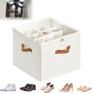 Shoe Organizer For Closet, Foldable Fabric Shoe Storage Box With Clear Cover, Adjustable Dividers Dustproof Shoe Storage Bins, Space Saving Foldable Container Fits 8-16 Pairs, Ideal Back To School & Mothers Day Gift