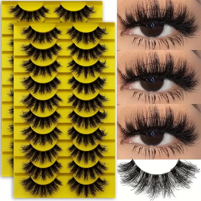 20 Pairs Russian Style 3D Volume D Curl False Eyelashes, 0.07mm Thickness, 13-15mm Length - Fluffy Curled Dramatic, Odorless Lightweight Reusable, Easy Application for Daily/Party Use, 0.07 Mm