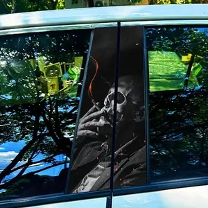 Cartoon Smoking Skull Pattern Car Sticker, Self Adhesive Car B-pillar Sticker, Car Exterior Decoration Accessories for Car Window Glass, Decal For Cars, Car Decorative Sticker, Vehicle Decoration