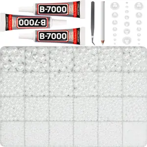 17000Pcs White Flat Back Half Pearls Beads - DIY Rhinestone Gems with B7000 Glue, Mixed 2-10mm Sizes for Bling Rhinestone Decoration on Shoes, Clothes, Crafting Bedazzling Projects